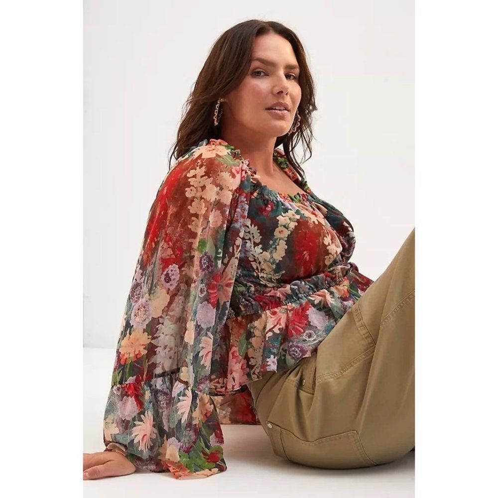 Anthropologie Hutch Smocked Puff-Sleeve Blouse 3X Plus